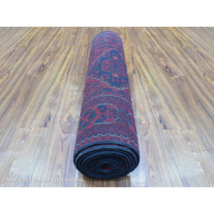 Tribal & Geometric Wool Hand Knotted Rug Red Red 2.10X13.0 -O072346