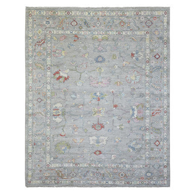 Oushak And Peshawar Wool Hand Knotted Rug Grey Light Gray 8.1X10.1 -O072349