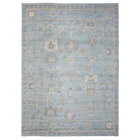 Oushak And Peshawar Wool Hand Knotted Rug Blue Light Blue 9.2X12.0 -O072362
