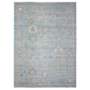 Oushak And Peshawar Wool Hand Knotted Rug Blue Light Blue 9.2X12.0 -O072362