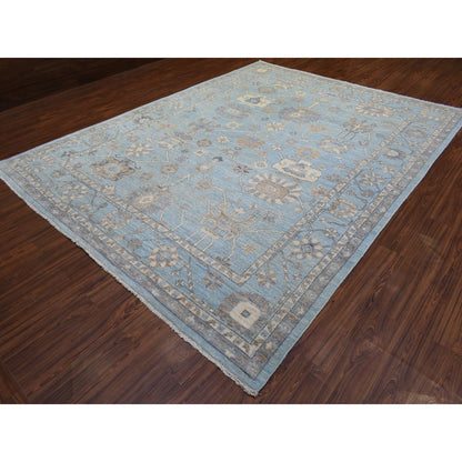 Oushak And Peshawar Wool Hand Knotted Rug Blue Light Blue 9.2X12.0 -O072362