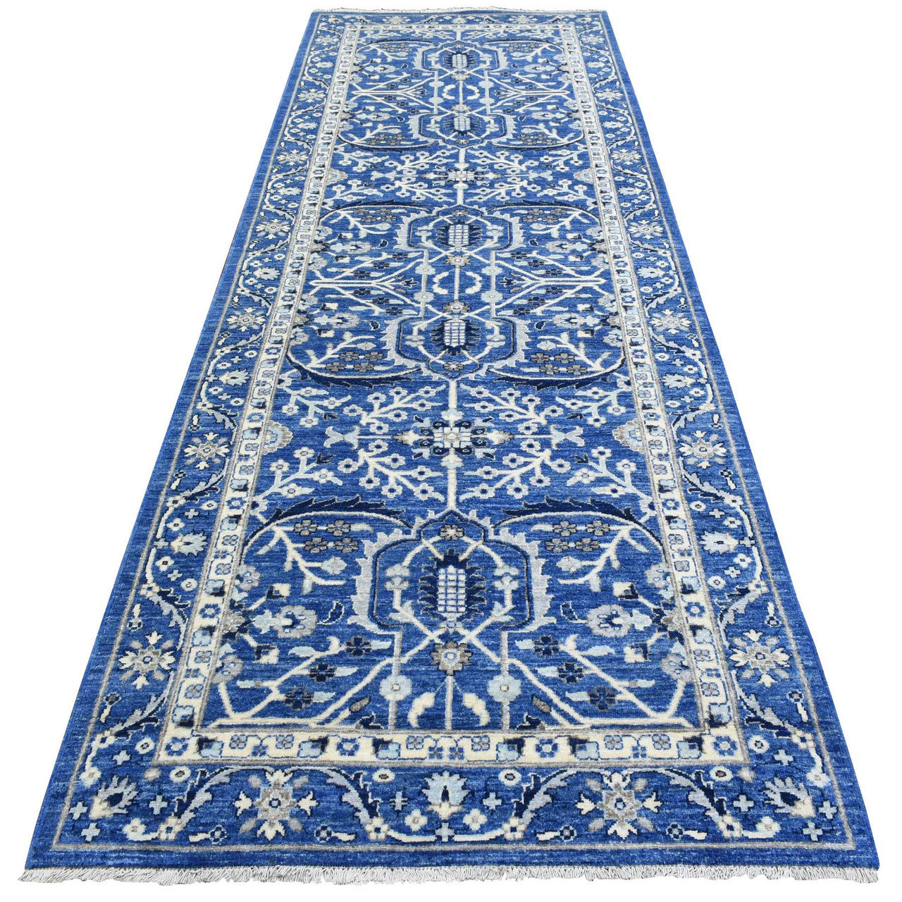 Blue 4'3" x 11'9" Oushak And Peshawar Hand knotted Wool Rug - Sku: O072385