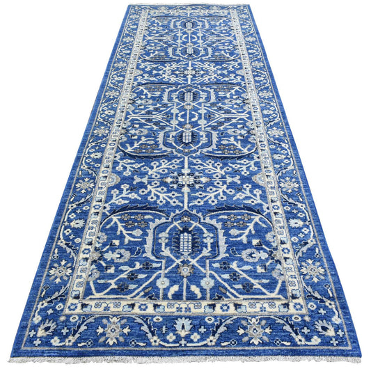 Oushak And Peshawar Wool Hand Knotted Rug Blue Blue 4.3X11.9 -O072385