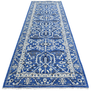 Oushak And Peshawar Wool Hand Knotted Rug Blue Blue 4.3X11.9 -O072385