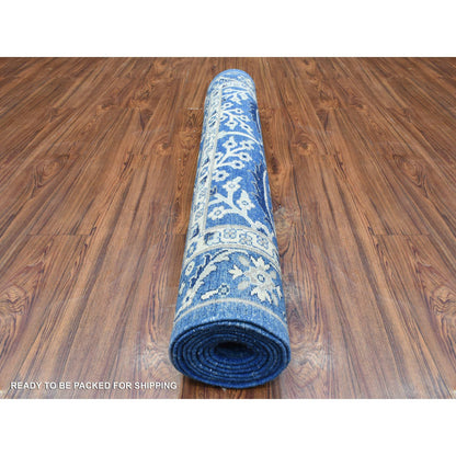 Oushak And Peshawar Wool Hand Knotted Rug Blue Blue 4.3X11.9 -O072385