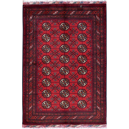 Tribal & Geometric Wool Hand Knotted Rug Red 2.8x3.9 -O0723
