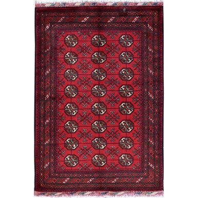 Tribal & Geometric Wool Hand Knotted Rug Red 2.8x3.9 -O0723