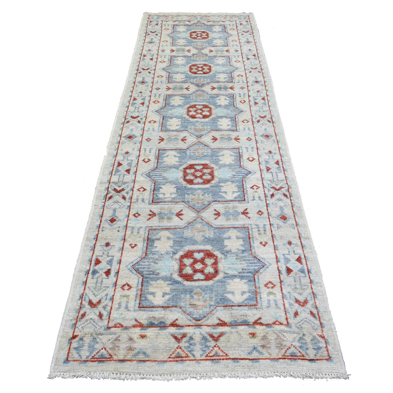 Gray 3'1" x 10'2" Tribal & Geometric Hand knotted Wool Rug - Sku: O072409