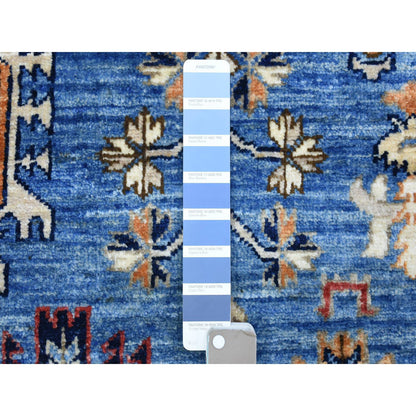 Tribal & Geometric Wool Hand Knotted Rug Blue Ivory 3.7X5.4 -O072413