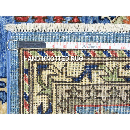 Tribal & Geometric Wool Hand Knotted Rug Blue Ivory 3.7X5.4 -O072413