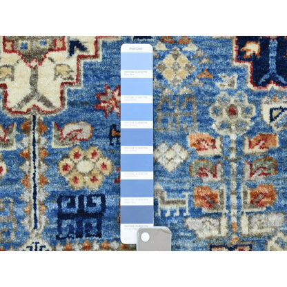 Tribal & Geometric Wool Hand Knotted Rug Blue Ivory 4.0X5.10 -O072415