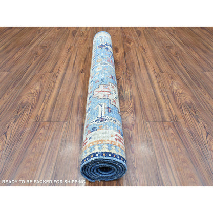 Tribal & Geometric Wool Hand Knotted Rug Blue Ivory 4.0X5.10 -O072415