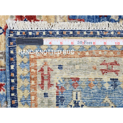 Tribal & Geometric Wool Hand Knotted Rug Blue Ivory 4.0X5.10 -O072415