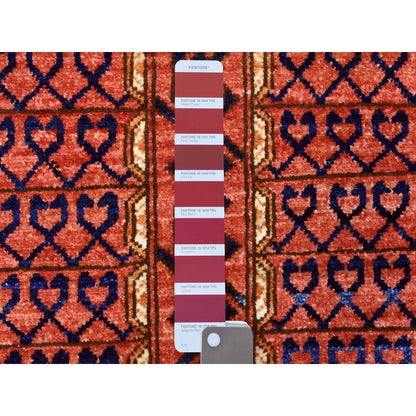 Tribal & Geometric Wool Hand Knotted Rug Red Orange 4.0X9.8 -O072416