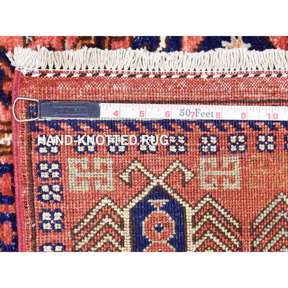 Tribal & Geometric Wool Hand Knotted Rug Red Orange 4.0X9.8 -O072416