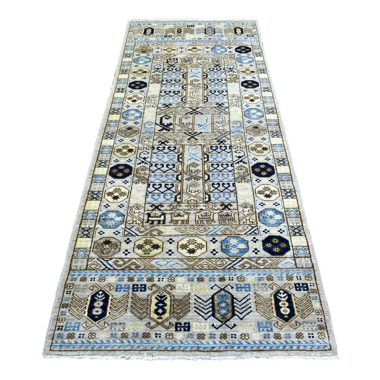 Gray 2'10" x 8'4" Tribal & Geometric Light Hand knotted Wool Rug - Sku: O072429