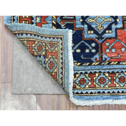 Tribal & Geometric Wool Hand Knotted Rug Blue Light Blue 2.8X8.0 -O072432
