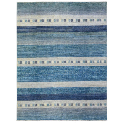 Tribal & Geometric Wool Hand Knotted Rug Blue No Border 9.0X11.9 -O072445