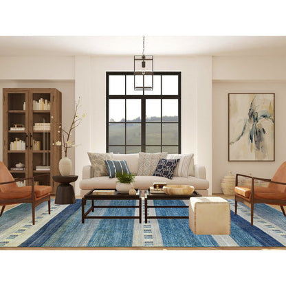Tribal & Geometric Wool Hand Knotted Rug Blue No Border 9.0X11.9 -O072445