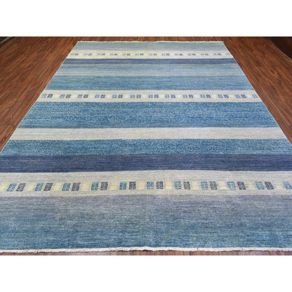 Tribal & Geometric Wool Hand Knotted Rug Blue No Border 9.0X11.9 -O072445