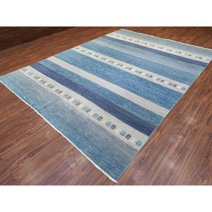 Tribal & Geometric Wool Hand Knotted Rug Blue No Border 9.0X11.9 -O072445