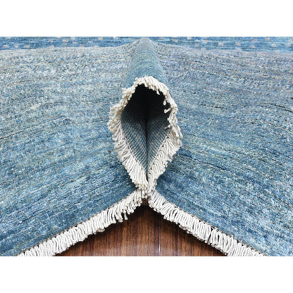 Tribal & Geometric Wool Hand Knotted Rug Blue No Border 9.0X11.9 -O072445