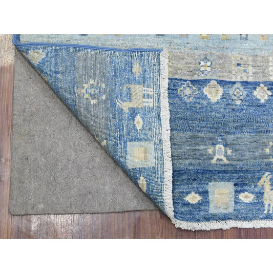 Tribal & Geometric Wool Hand Knotted Rug Blue No Border 2.7X8.4 -O072449