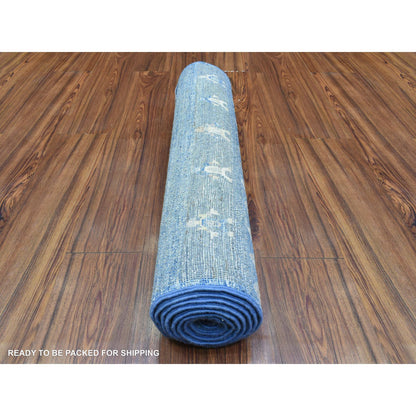 Tribal & Geometric Wool Hand Knotted Rug Blue No Border 2.7X8.4 -O072449