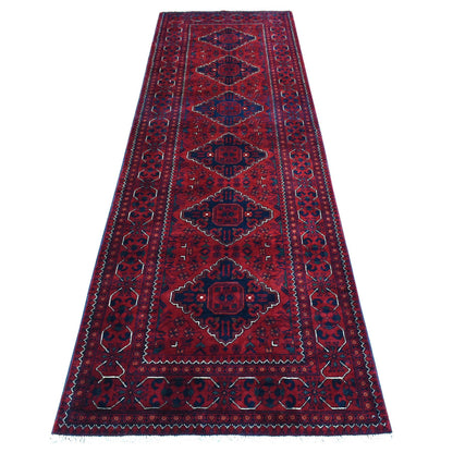 Tribal & Geometric Wool Hand Knotted Rug Red Red 3.0X9.10 -O072495