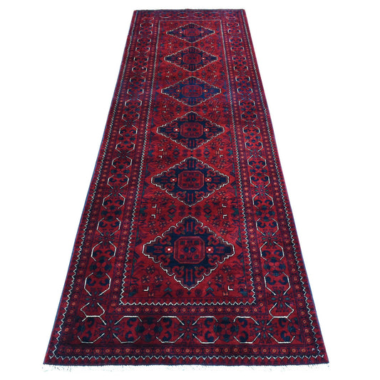 Tribal & Geometric Wool Hand Knotted Rug Red Red 3.0X9.10 -O072495