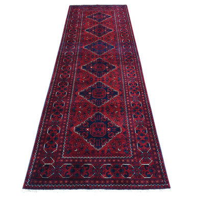 Tribal & Geometric Wool Hand Knotted Rug Red Red 3.0X9.10 -O072495