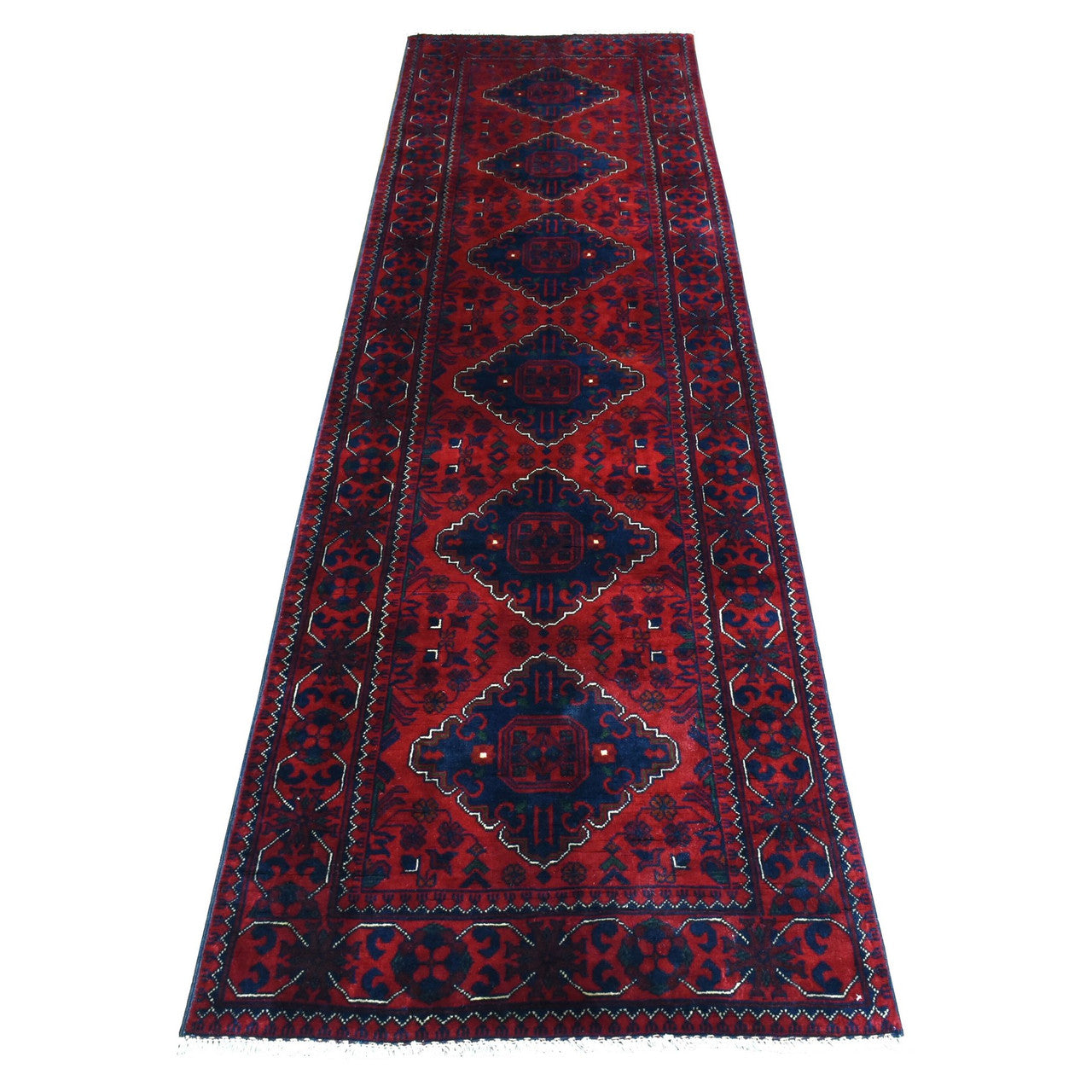 Red 2'8" x 9'6" Tribal & Geometric Hand knotted Wool Rug - Sku: O072499