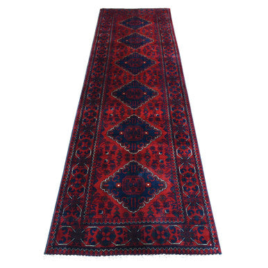 Tribal & Geometric Wool Hand Knotted Rug Red Red 2.8X9.6 -O072499