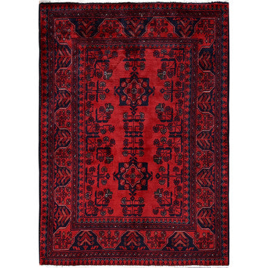 Tribal & Geometric Wool Hand Knotted Rug Red 2.9x3.10 -O0724