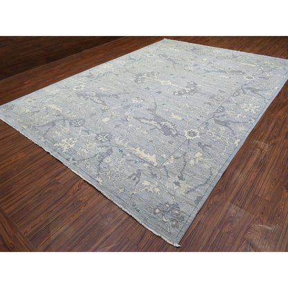 Oushak And Peshawar Wool Hand Knotted Rug Grey Gray 10.2X13.10 -O072522