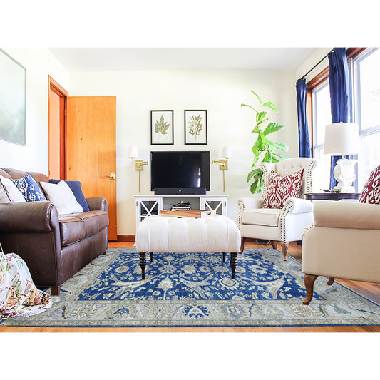 Oushak And Peshawar Wool Hand Knotted Rug Blue Gray 8.3X10.0 -O072533