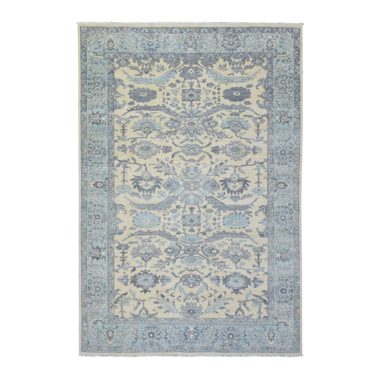 Ivory 6'1" x 9'0" Oushak And Peshawar Hand knotted Wool Rug - Sku: O072536
