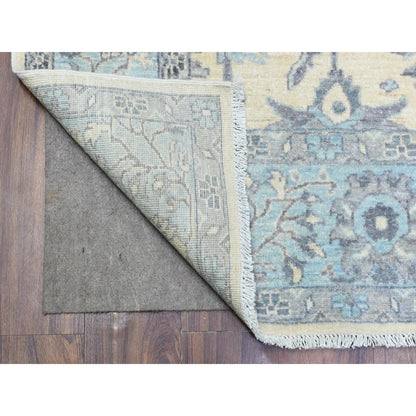 Oushak And Peshawar Wool Hand Knotted Rug Ivory Blue 6.1X9.0 -O072536
