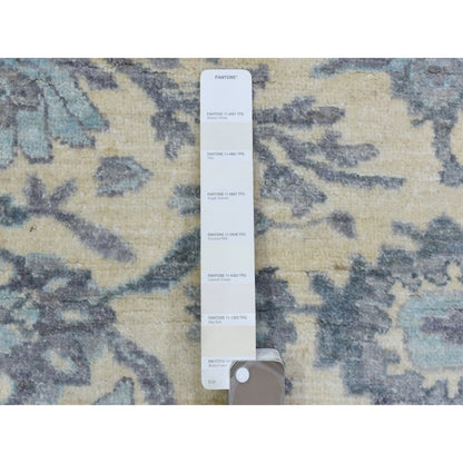 Oushak And Peshawar Wool Hand Knotted Rug Ivory Blue 6.1X9.0 -O072536