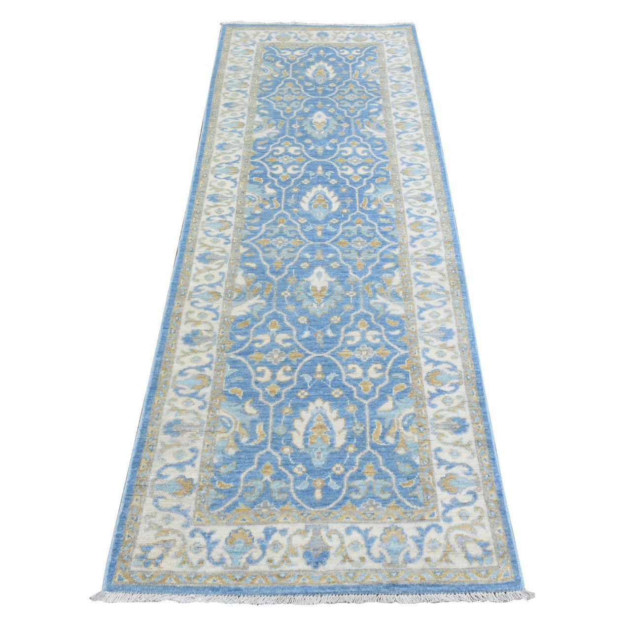 Ivory 2'7" x 7'7" Oushak And Peshawar Hand knotted Wool Rug - Sku: O072538