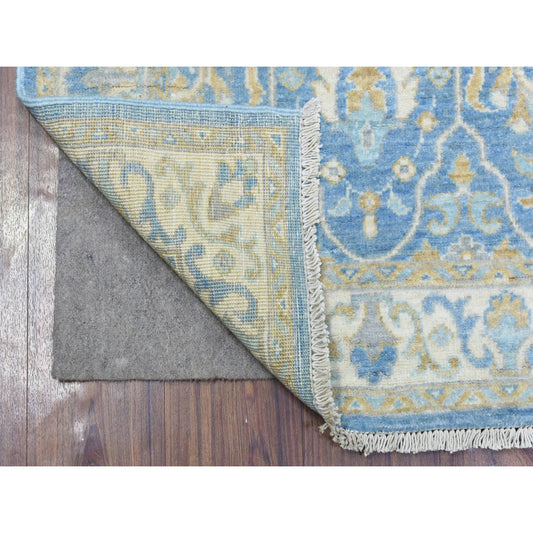 Oushak And Peshawar Wool Hand Knotted Rug Blue Ivory 2.7X7.7 -O072538