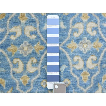 Oushak And Peshawar Wool Hand Knotted Rug Blue Ivory 2.7X7.7 -O072538