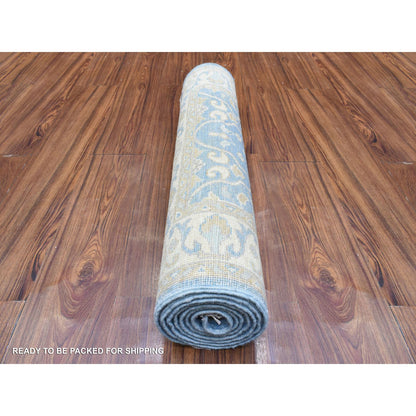 Oushak And Peshawar Wool Hand Knotted Rug Blue Ivory 2.7X7.7 -O072538