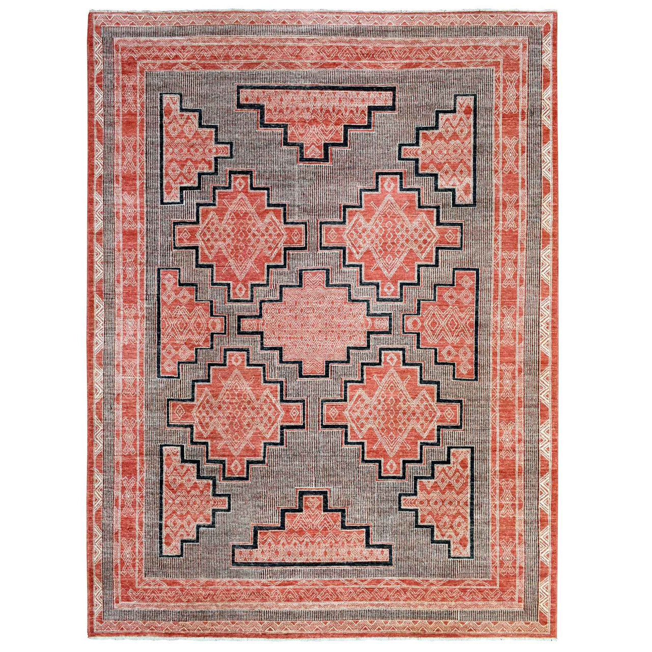 Red 9'0" x 11'9" Oushak And Peshawar Hand knotted Wool Rug - Sku: O072575