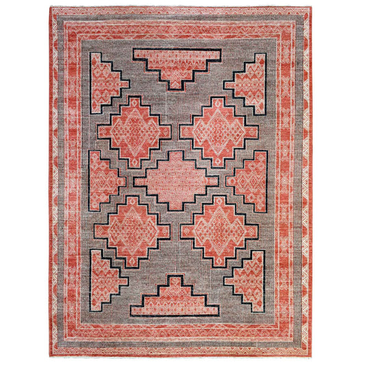 Oushak And Peshawar Wool Hand Knotted Rug Red Red 9.0X11.9 -O072575