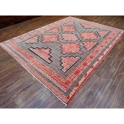 Oushak And Peshawar Wool Hand Knotted Rug Red Red 9.0X11.9 -O072575