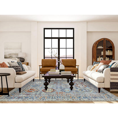 Tribal & Geometric Wool Hand Knotted Rug Grey Light Blue 7.10X9.6 -O072577