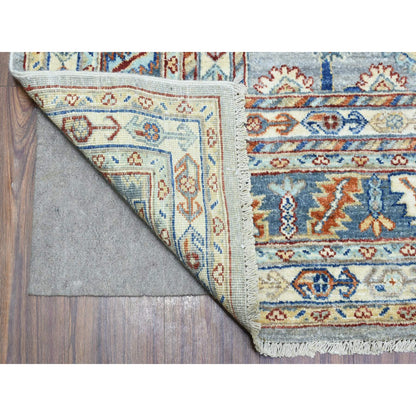 Tribal & Geometric Wool Hand Knotted Rug Grey Light Blue 7.10X9.6 -O072577