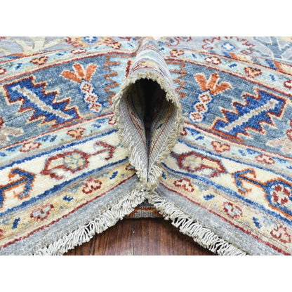 Tribal & Geometric Wool Hand Knotted Rug Grey Light Blue 7.10X9.6 -O072577