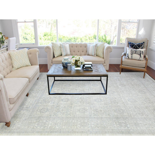 Oushak And Peshawar Wool Hand Knotted Rug Ivory Ivory 8.2X9.10 -O072579